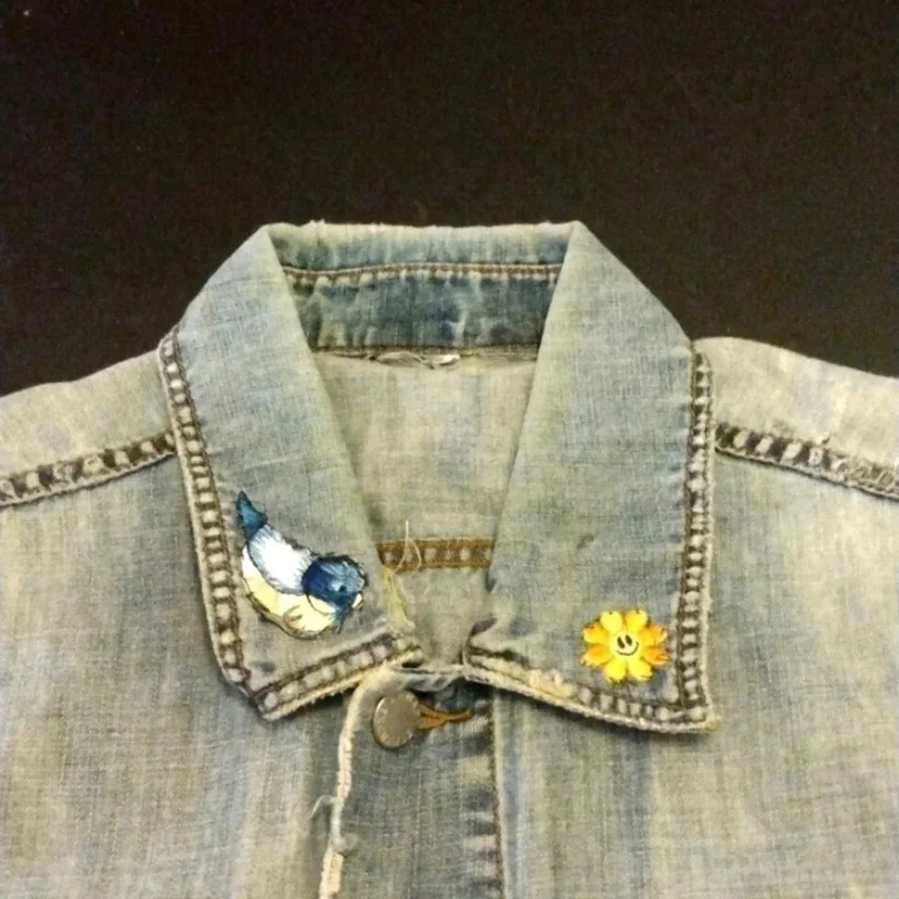 Armani Exchange UPCYCLED Distressed Washed Denim Vest-Jean vest-Unique-Patched - Picture 15 of 16